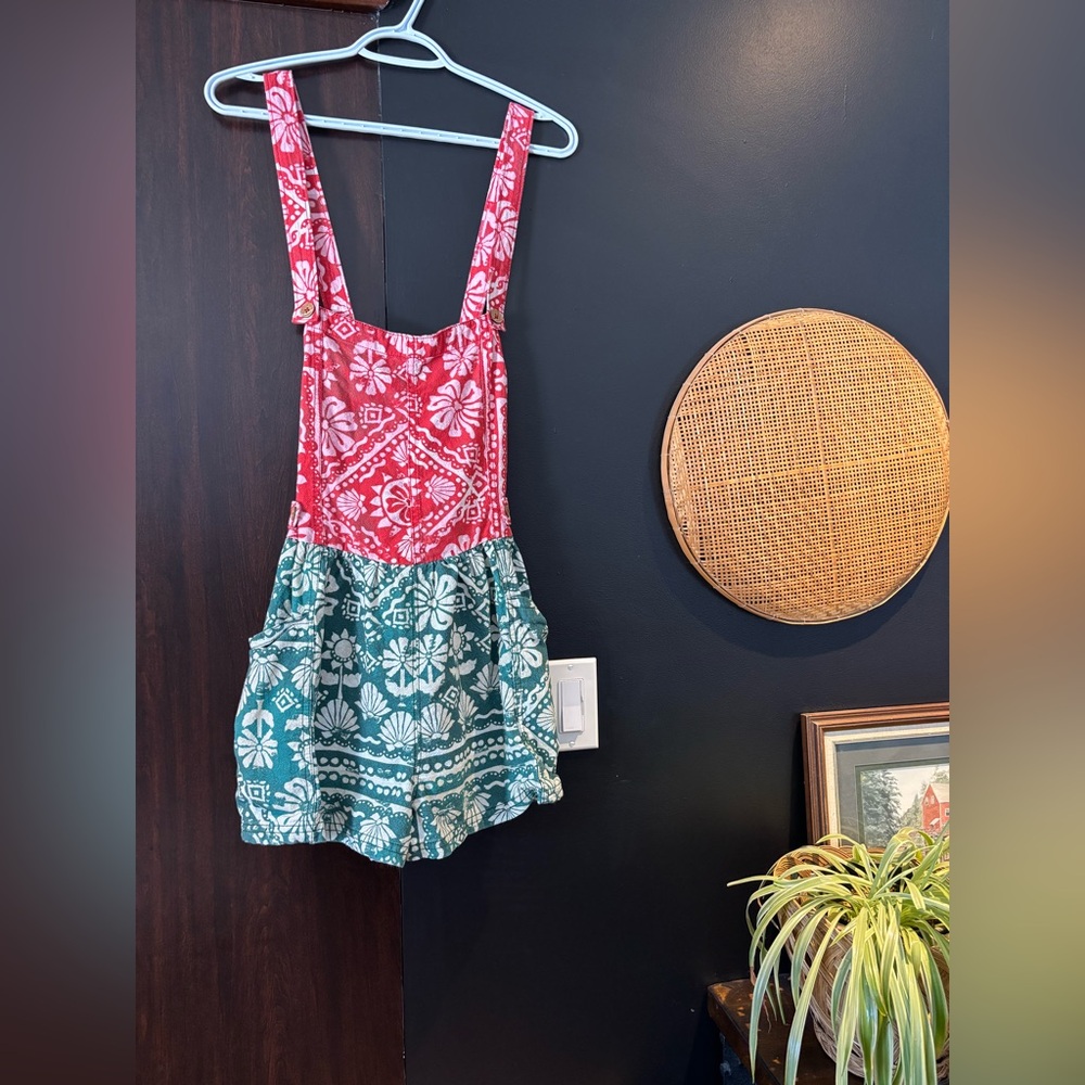 Free People Red and Teal Patterned Romper